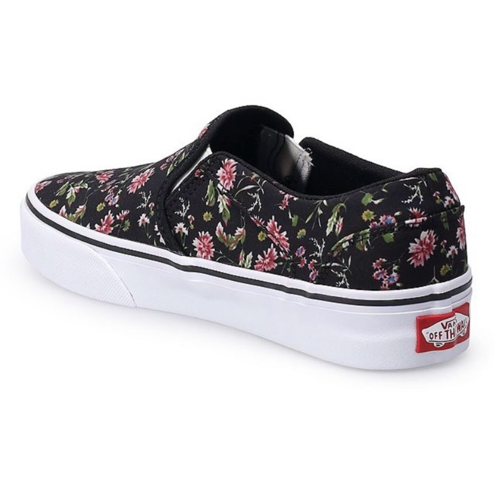 Vans Women’s Asher Black Pink Floral Slip On Sneaker Walking Shoe Size 9.5 - Picture 2 of 9